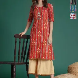 Anouk Rustic Selection Of 4 Ethnic Motifs Printed Round Neck Straight Kurtas-image-85