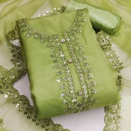 SHADOW & SAINING Sequinned Embroidered Organza Semi-Stitched Dress Material-image-49