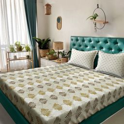 Myntra Elegant Homes Olive Green Floral Cotton 400 TC King Bedsheet Set 2.50 m x 2.25 m-picture-48