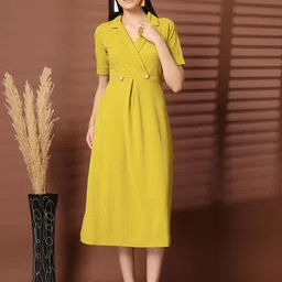 plusS Solid Shirt Collar A-Line Midi Dress-picture-34