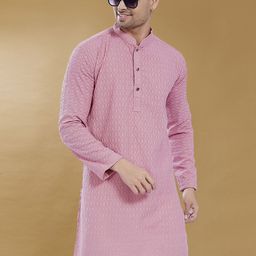 PulseIQ Leaf Embroidered Thread Work Mandarin Collar Straight Kurta-image-11