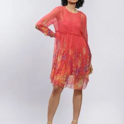 Label Ritu Kumar Coral Printed Shift Dress With Camisole-image-83