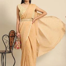 Saree Mall Beige Plain Saree With Unstitched Blouse-image-78