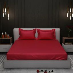Stoa Paris Red 300 TC Polyester Double Fitted Sheet with 2 Pillow Covers-image-10