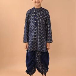 LilPicks Kids Navy Printed Full Sleeves Kurta With Dhoti-picture-35