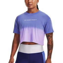 UNDER ARMOUR Purple Cotton Color-Block Sports Crop T-Shirt-image-28