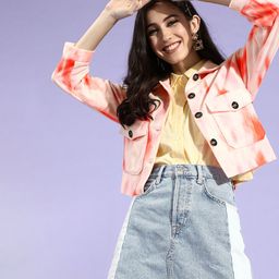 KASSUALLY Women Orange Tie and Dye Faux Fur Crop Tailored Jacket-picture-29