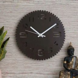 eCraftIndia Black Wood Round Shape Decorative Wall Clock-43