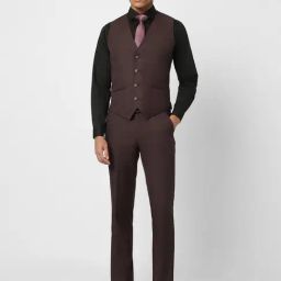 V Dot Maroon Skinny Fit Three Piece Suit-image-38