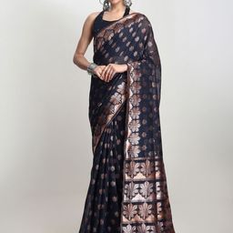 Janasya Floral Zari Linen Blend Saree-15