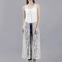 SAFFE Women Printed Embellished Longline Tie-Up Shrug-50
