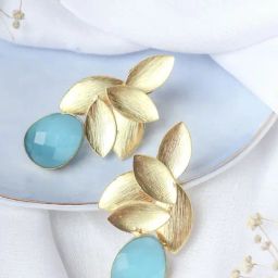 Johori Gold-Plated Aqua Leaf Drop Earrings for Women-31