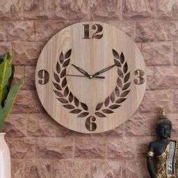 eCraftIndia Brown Wood Round Shape Half Floral Wall Clock-picture-14