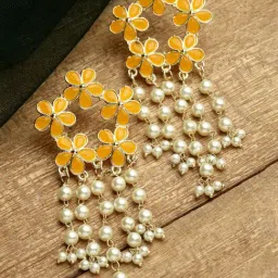 Karatcart Yellow Dangler Earrings for Women-image-30