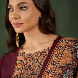 Sangria Printed Yoke Design Kurta With Trousers & Dupatta image 5