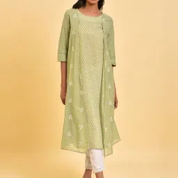 W Green Embroidered A Line Kurta-image-98