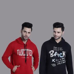 Vimal Jonney Red & Black Regular Fit Printed Hooded Sweatshirt - Pack of 2-image-42