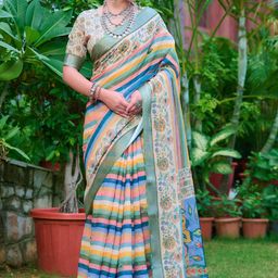KALINI Striped Zari Linen Blend Khadi Saree-picture-13