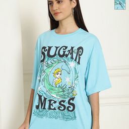 Metronaut Women Pack of 2 Graphic Printed Round Neck Cotton Oversized T-shirts-image-96