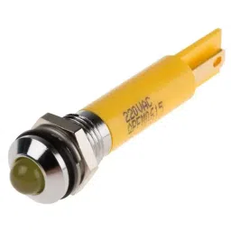 RS PRO Yellow Panel Mount Indicator 220V AC, Mounting Hole Size 8 mm, IP Rating IP67, Model No 8462829-42