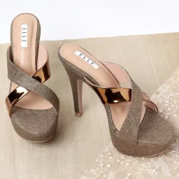 Elle Women's Antique Gold Cross Strap Stilettos-picture-39