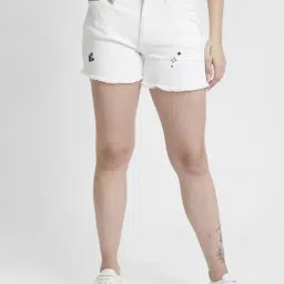 Spykar White Cotton Slim Fit Shorts-image-18