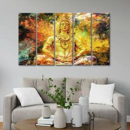 999Store Printed Yellow MDF 5 Panels Wall Art-image-83