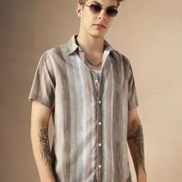 Dennis Lingo Smart Relaxed Fit Vertical Striped Cotton Slub Casual Shirt-image-66