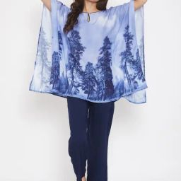The Kaftan Company Blue Printed Kaftan Pyjama Set-picture-30