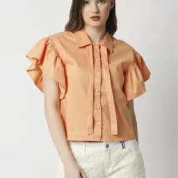 Remanika Peach Pure Cotton Tie Knot Shirt-image-40