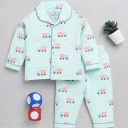 Clt.s Kids Blue Printed Shirt with Pyjamas-picture-0