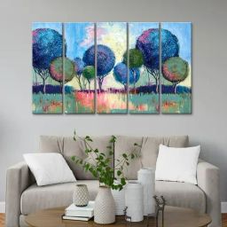 999Store Printed Blue MDF 5 Panels Wall Art-image-52