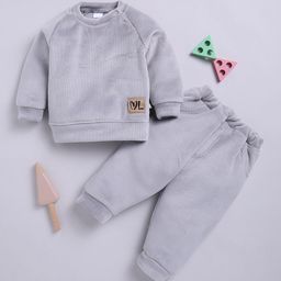 Moms Love Infant Boys Ribbed Velvet-Finish Pure Cotton Sweatshirt With Joggers-image-71