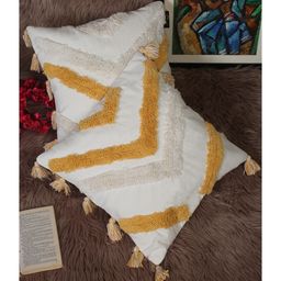 Hosta Homes Pure Cotton Hand Tufted Tessel Cushion Covers Pack of 2 - White-33