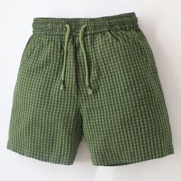 Cherry Crumble By Nitt Hyman Mini Gingham Checked Knee Length Elasticated & Draw Cord Closure With Pockets Shorts - Olive Green-image-27