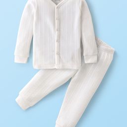Babyhug Cotton Full Sleeves Thermal Wear Set Solid Colour - White-image-13