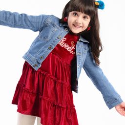 Kookie Kids Full Sleeves Cut & Sew Denim Jacket With Collar & Pocket Detailing - Blue-image-47
