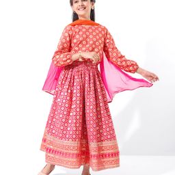 Earthy Touch 100% Cotton Knit Woven Full SleevesFloral Print LehengaCholi Set with Dupatta - Pink-picture-25