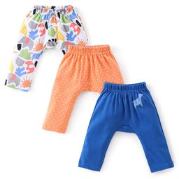 Babyhug Cotton Knit Full Length Diaper Pants Striped & Floral Print Pack Of 3 - Pink & White-image-88