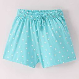 Lazy Bones Sinker Cotton Knit Knee Length Shorts Heart Print - Coral Blue-picture-13