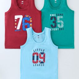 Simply Cotton Interlock Knit Sleeveless Vests Number Print Pack Of 3 - Sky Blue Green & Red-17