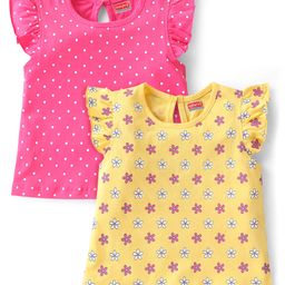 Babyhug 100% Cotton Knit Frill Sleeves Top With Polka Dot Print Pack Of 2 - Multicolor-image-78