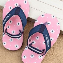 Cute Walk by Babyhug Flip Flops With Back Straps Floral Print - Pink & Blue-image-47