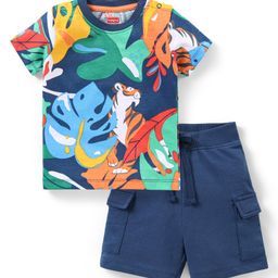 Babyhug Single Jersey Knit Half Sleeves T-Shirt & Shorts Set with Tropical Theme - Multicolor-image-99