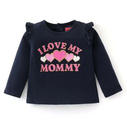 Babyhug Cotton Knit Full Sleeves Top with Frill Detailing & Text Print - Navy Blue-image-15