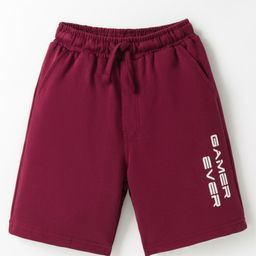 Taeko Looper Knit Above Knee Length Shorts with Text Print Solid Colour - Maroon-image-8