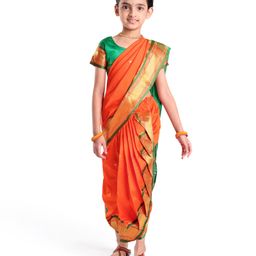 Bhartiya Paridhan Silk Nauvari Saree with Half Sleeves Zari Blouse - Orange-image-91
