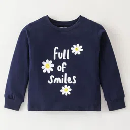 Bodycare Single Jersey Knit Full Sleeves T-Shirt with Floral & Text Print - Navy Blue-picture-26