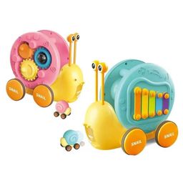 Sanjary Educational toys cute snail pulling cord piano xylophone toys gears and catapulting cars (color design may vary)-11