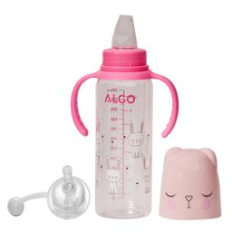 Adore ALGO Snr. 2 in 1 Baby Silicon Spout & Straw Sipper with Gravity Ball & Twin Handle - 250ml - Pink-3